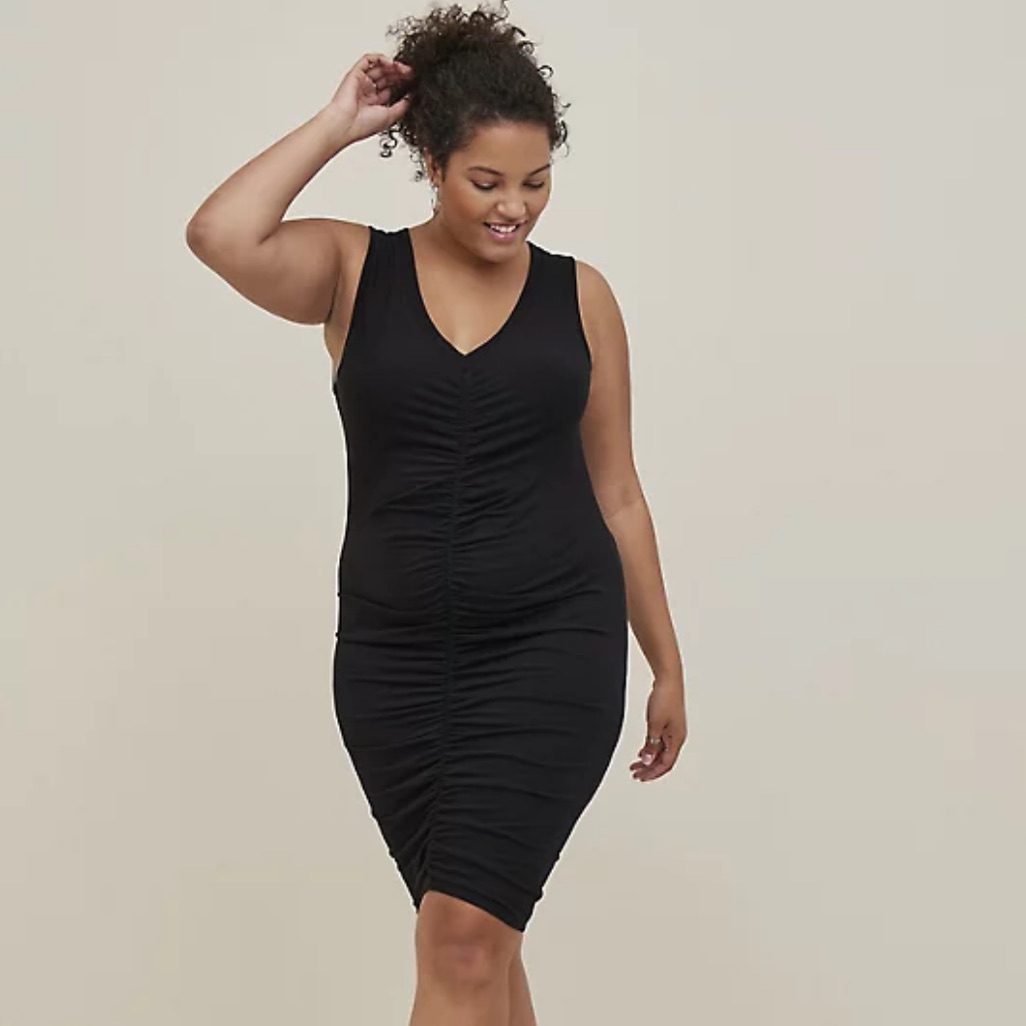 Torrid Bodycon Ruched Super Soft Black Midi Dress